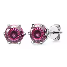 Luxury Diamond Stud Earrings 1CT VVS Moissanite Fine S925 - 100 Cut Pink