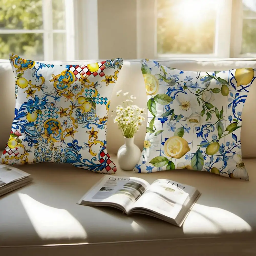 Porcelain Lemon Cushion Cover Sofa Cushion Cover Personalized Gift Living Room Home Decor Pillow