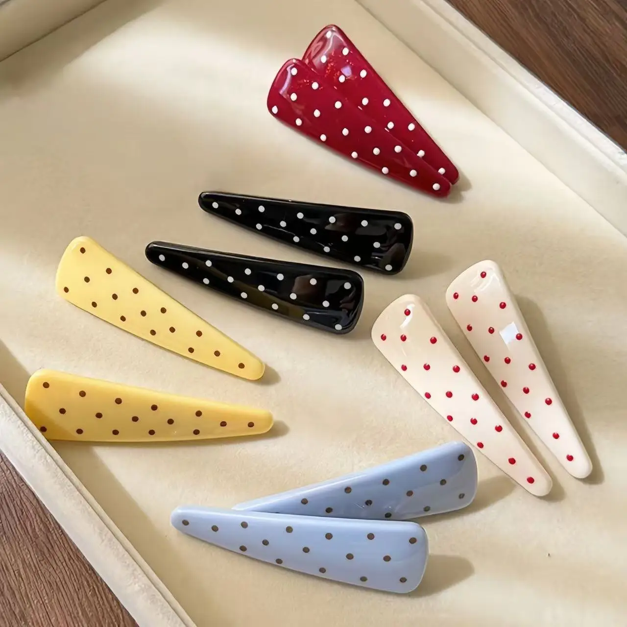 10pcs Polka Dot Glossy Water Drop Hair Snap Clips Acrylic Side Bang Barrettes Women Vintage Daily Sweet Hair Accessory