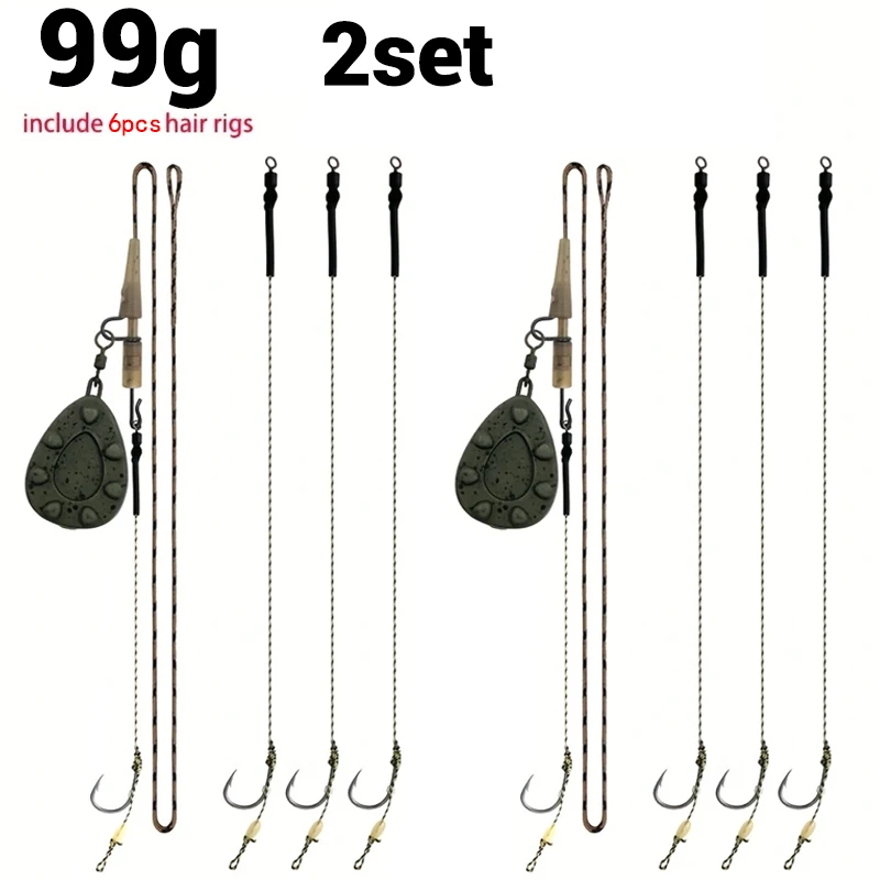 Vorgebundenes Rig-Set zum Karpfenangeln – Leadcore-Leiter mit 6 Haar-Rigs und Sinker-Gewichten: 56 g / 71 g / 85 g / 99 g / 113 g / 128 g