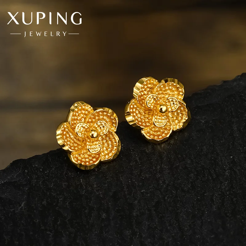 

Luxury 24K 9999 Pure Gold real gold Women's Wedding Rose Earrings Three-dimensional Flower Earrings with Diamonds