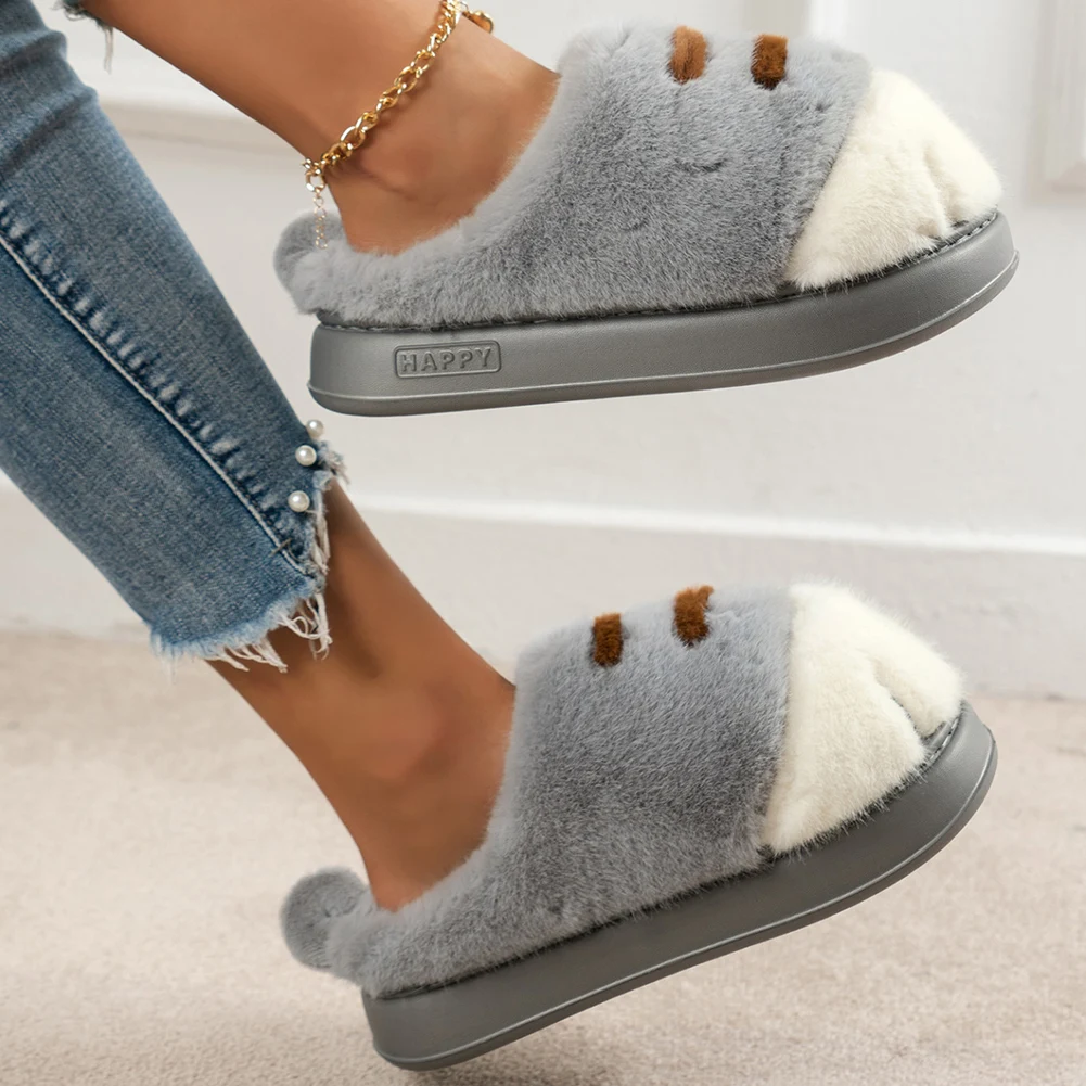 

3D Cat Paw Plush Slippers Warm Slip-on House Shoes Comfortable Furry Paw Couple Slippers Cute Paw Slippers for Autumn Winter