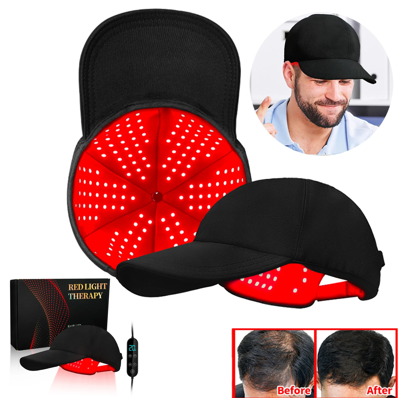 Red Light Therapy Hat with 180Lamp Beads Laser Hair Growth Cap Professional Cap for Greasy Scalp Hair Care Adjustable Rear Strap
