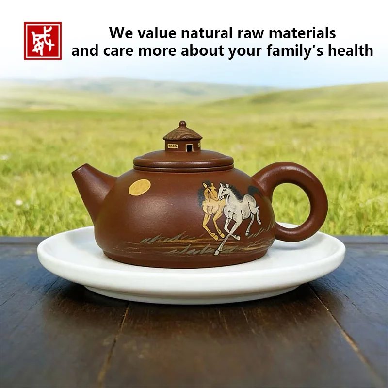Fully Handmade Yixing Zisha Teapot 250ml Ma Dao Cheng Gong Hand‑Painted Horse Pattern Fade‑Proof Mud Art Smooth Drip‑Free Pour K