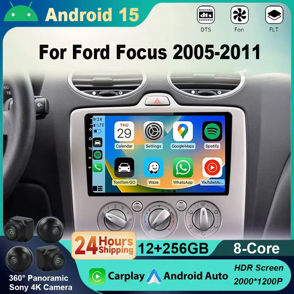 

Экран Android 15 Auto Carplay для ford focus EXI MT 2 3 Mk2 2004-2011 Автомобильный радиоприемник Видео Мультимедийный плеер 4G WiFi GPS-навигация