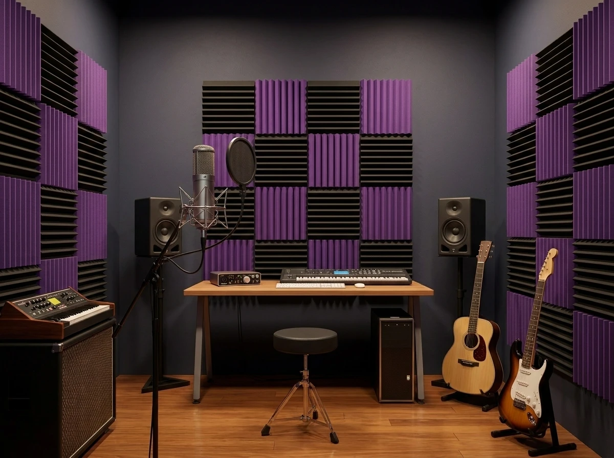 96 Pack Sound Proof Foam Panels for Walls, 1 X 12 X 12 Inches Acoustic Foam Panels, High Density Acoustic Panels Sound Absorbing, Noise Cancelling Studio Wedges（Black and purple）