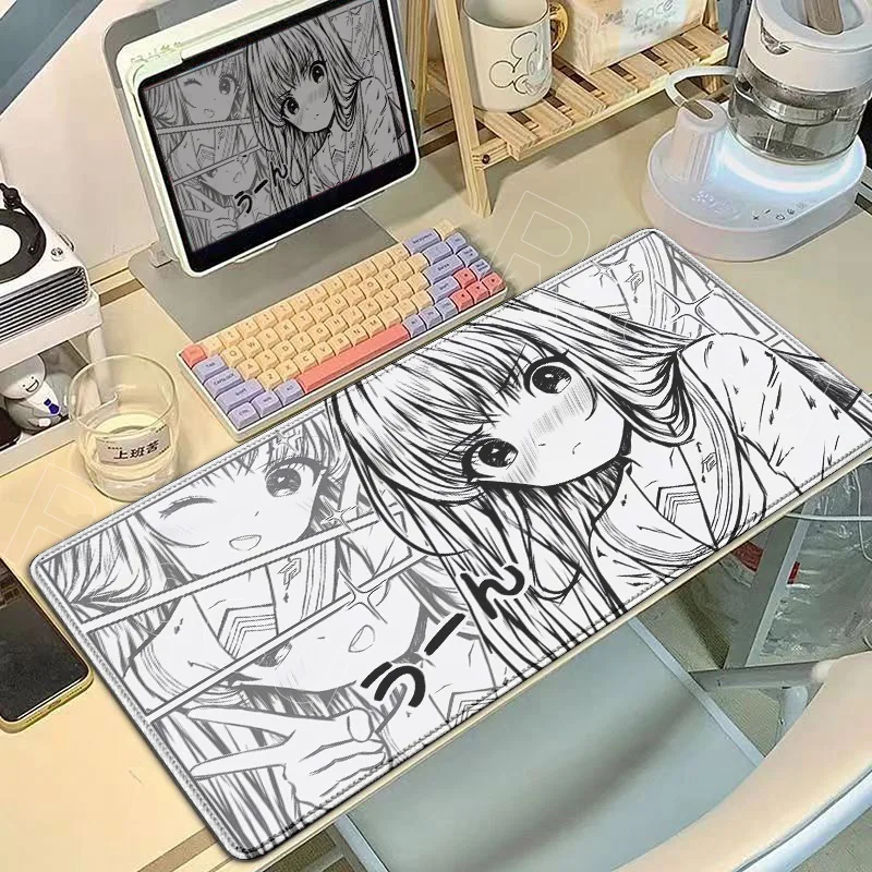 Roze Witte Lijntekening Schoonheid Meisje Muismat Rubber Antislip Gaming Kantoor Tafel Bureau Mat Computer 900x400mm Toetsenbord Muismat