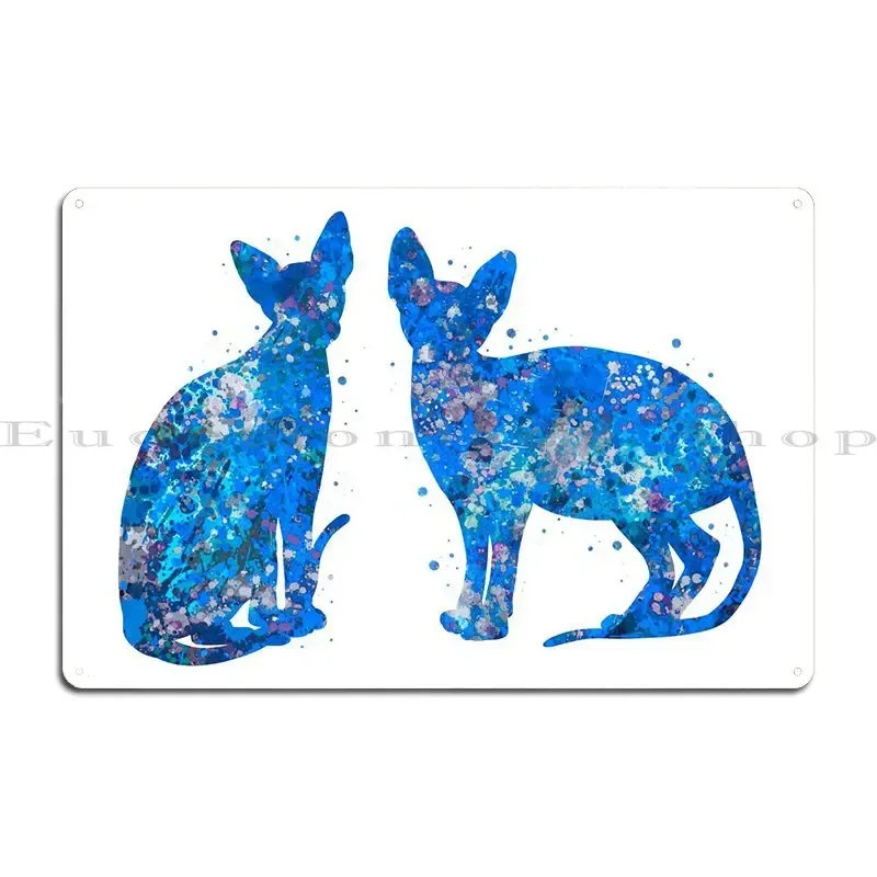 Sphynx Cat Cute Blue Art Metal Sign Wall Cave Cinema Custom Mural Wall Decor Tin Sign Poster