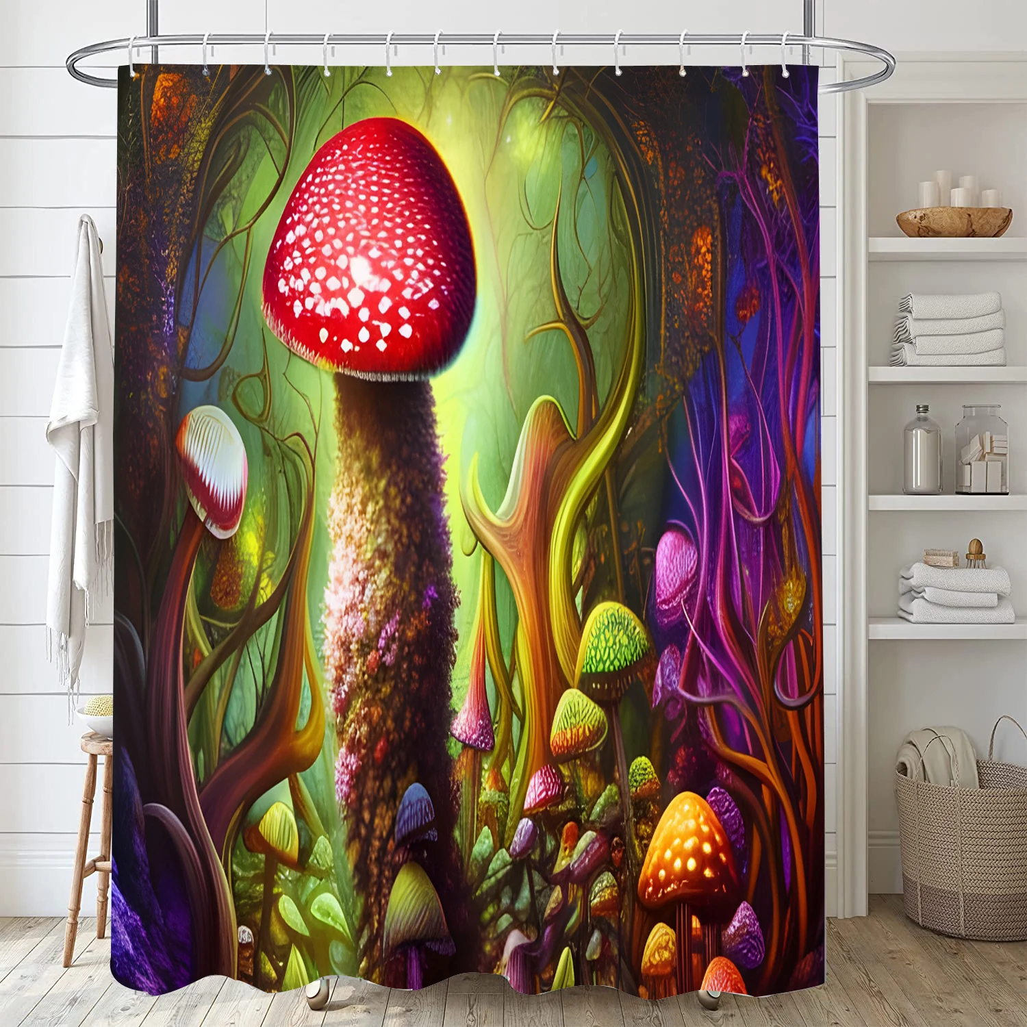 

Fantasy Colorful Mushroom Hippie Waterproof Shower Curtain with Hook Home Bathroom Decoration Modern Polyester Mechanical Proces