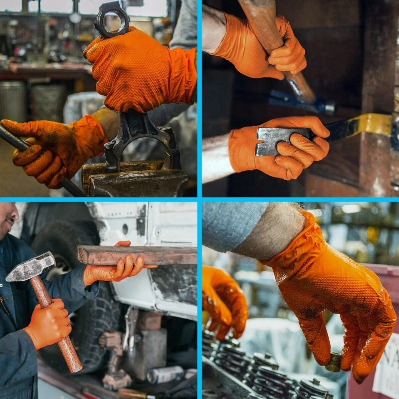 10/50 قطعة الثقيلة البرتقال قفازات النتريل الصناعية المتاح 8mil أثار الماس الملمس قفازات ميكانيكي قفازات أمان الوشم #6