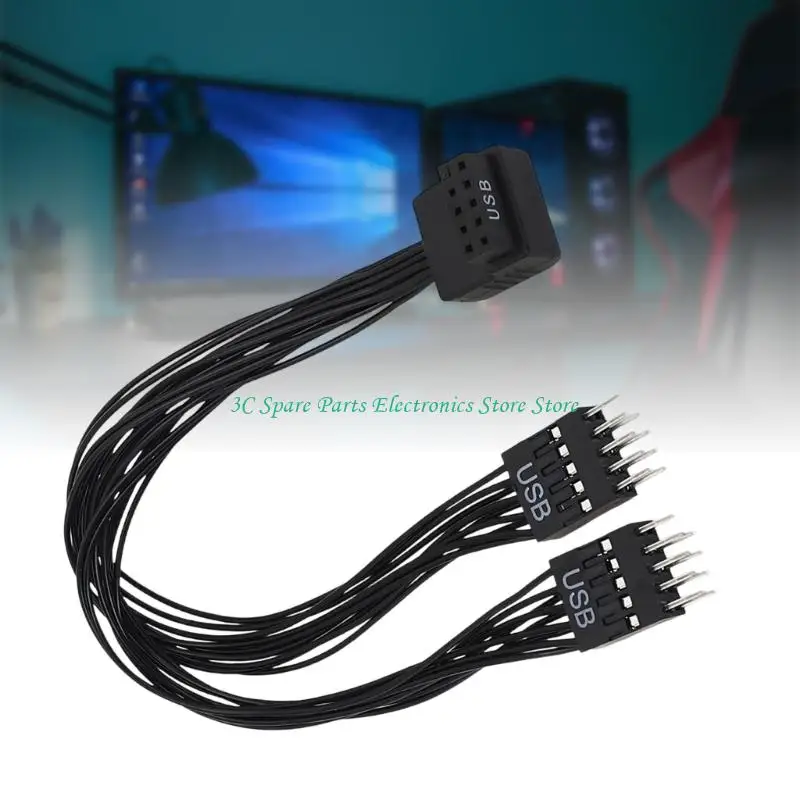 SZ 9pin Clear Auditory Y Splitter Cable For PC Motherboards Front Panel Connection