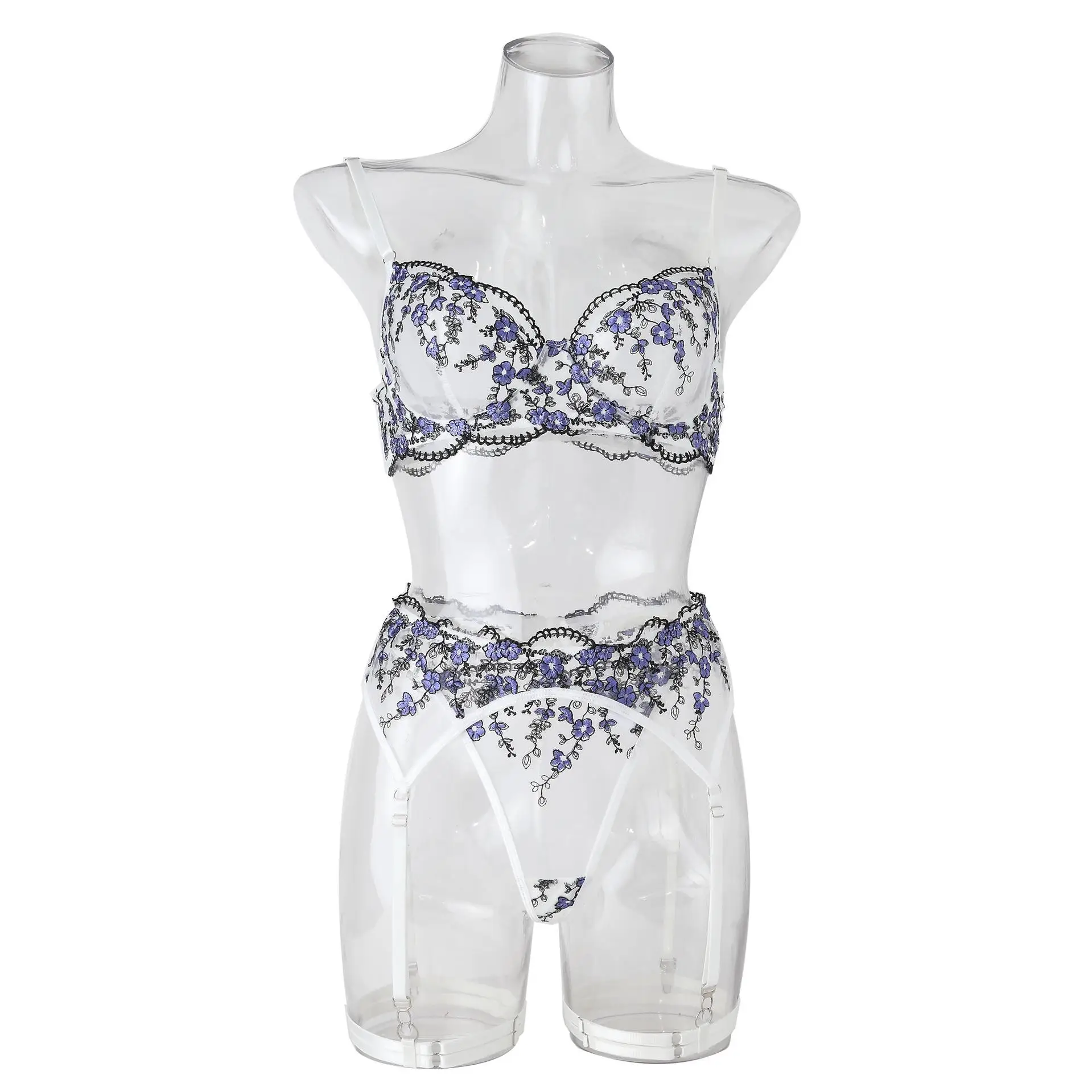 طقم مطرز منخفض الخصر مثير من الدانتيل Me وصل حديثًا ملابس داخلية من Fun een مكونة من أربع قطع 00% بوليستر أو مقلاة