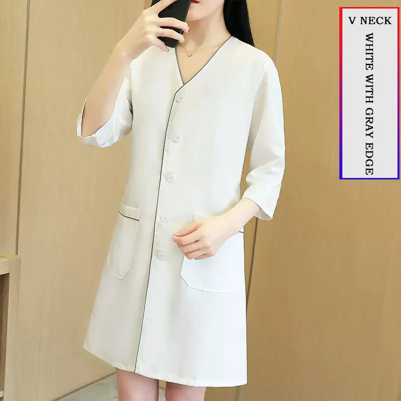 Manteau d'infirmière de Style coréen à la mode, uniforme de médecin de clinique, Blouse à col en v pour dames, grande taille, Sexy, uniforme de laboratoire de beauté, nouveau