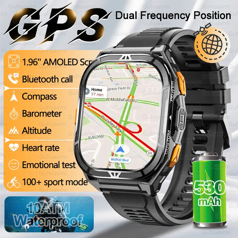 

New Military GPS Smartwatch Men 10ATM IP69K Waterproof Smart Watch Compass Altimeter Air Pressure 530mAh Bluetooth Call Watches