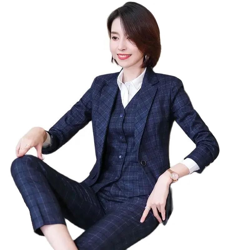 

Formal Uniform Designs Women Business Suits Autumn Elegant Plaid for Professiona Ladies Office Work Wear OL Styles Blazers