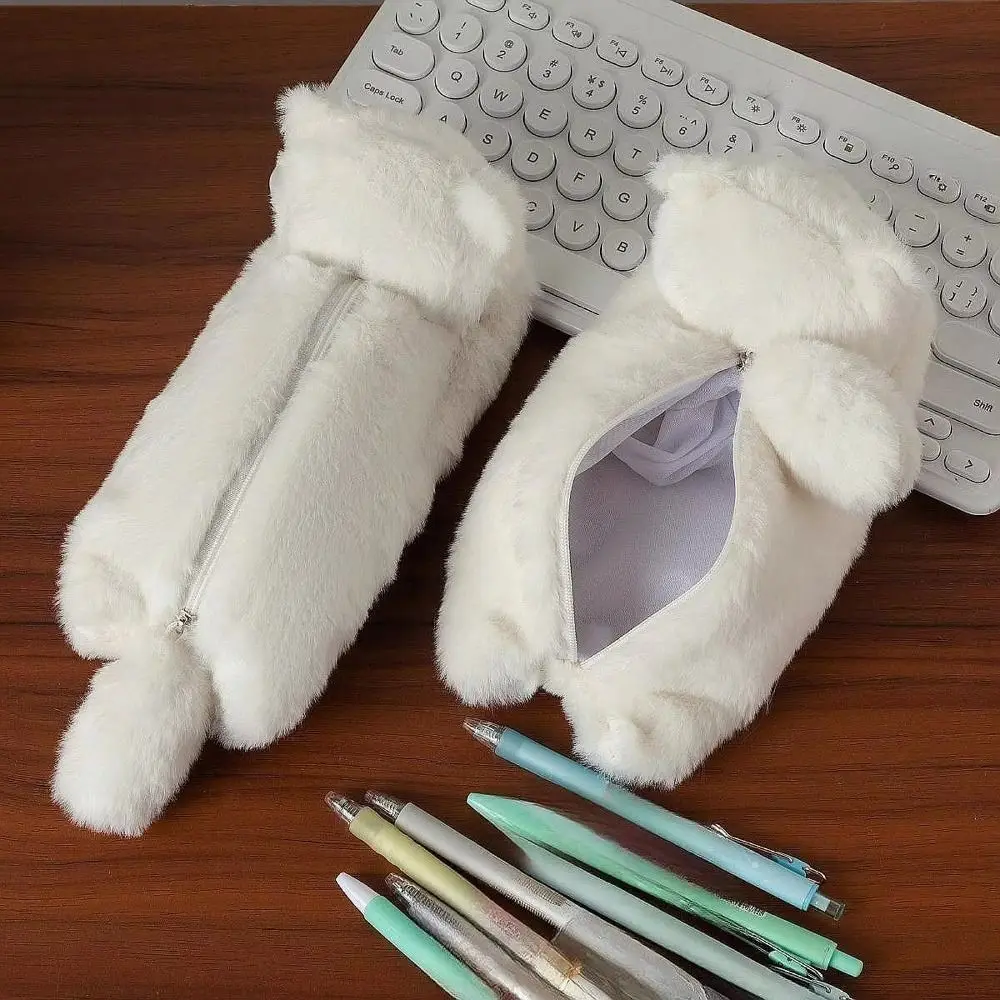 

Animal Doll Kitten Plush Pencil Case Large Capacity Zipper Closure Panda Plush Pen Bag Soft Touch Cartoon Stationery Storage Bag