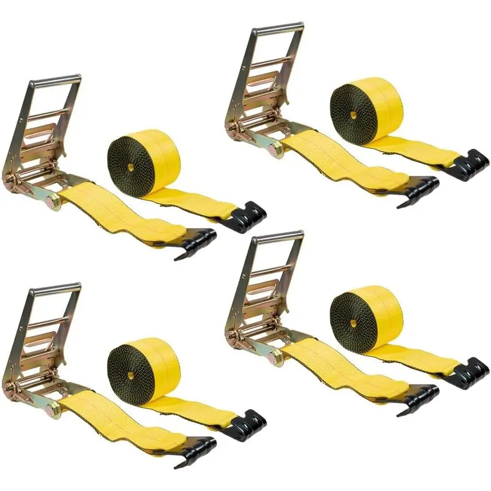4 x 30' Yellow Ratchet Tie-Down Straps, 16,200 lbs Break Strength, 4-Pack for Trucks, Trailers, and Pickups