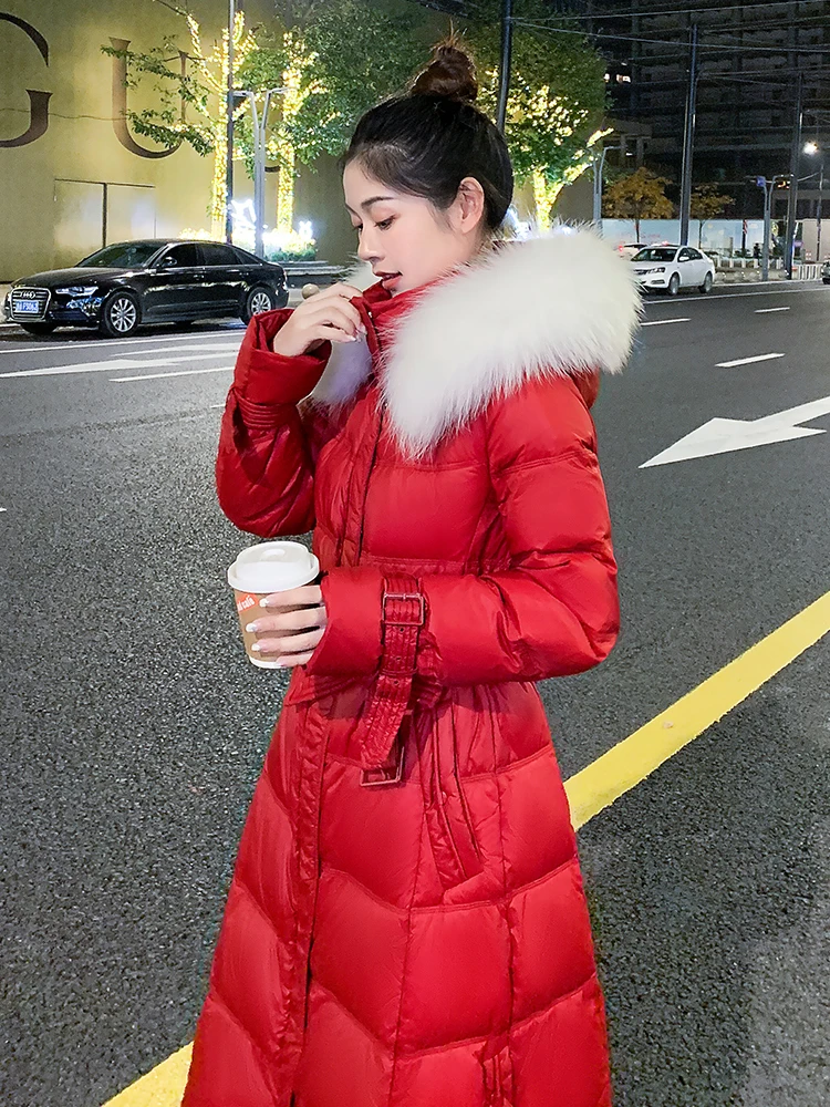 Faux Fur Down Jacket Women Pink Hooded Cotton Clothes Thicken Warm Trend Fashion Long Parkas Female Winter Padded Coat Outerwear