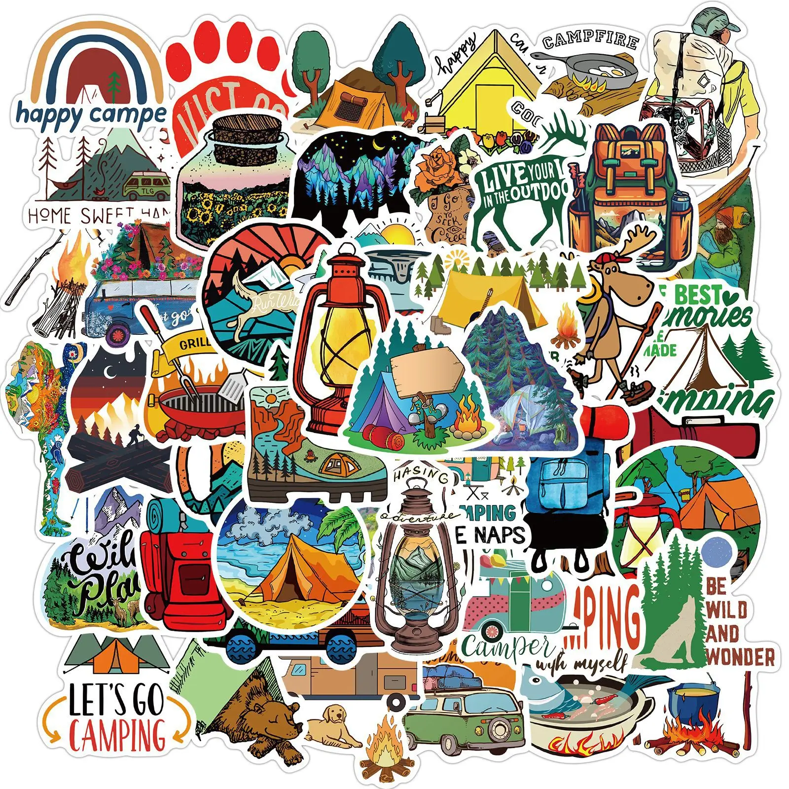 50PCS Forest Outdoor Hiking Camping Stickers Cartoon Decal Skateboard Phone Laptop Car Luggage Bike Cool Waterproof Sticker