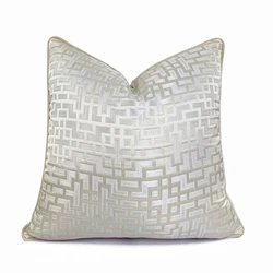 Hinyeatex Modern Contemporary Geometry Ivory Grey Woven Pillow Case Home Decorative Velvet Cushion Cover 18x18