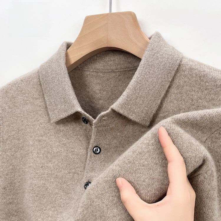 

Pierre Cardin Men's Autumn Winter Wool Knitwear Midlife Long Sve Turn-down Collar irt Warm Base Layer Busin Sle