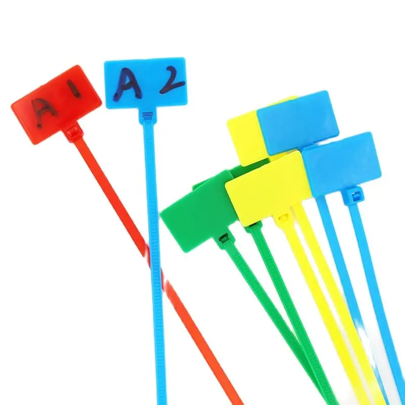 4*150mm Beschriftbare Nylon-Kabelbinder mit Etiketten, Gemischte Farben 100 Stück/Beutel Selbstsichernde Kabelmarkierer für Kabelmanagement – Detail 7