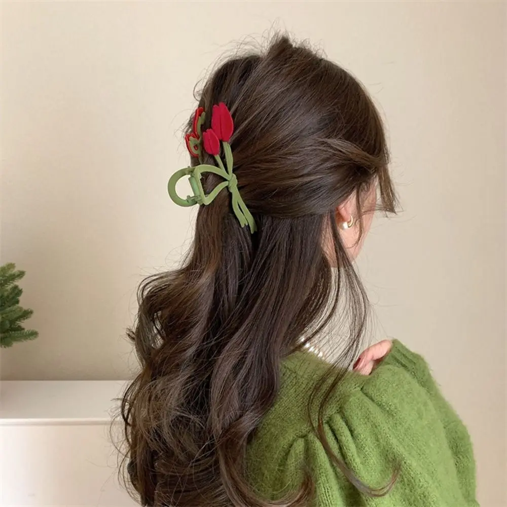 

Clip Flower French Girls Hairpin Female Hair Accessories Korean Style Headwear Red Velvet Hair Claw Flocking Tulip Hair Clip