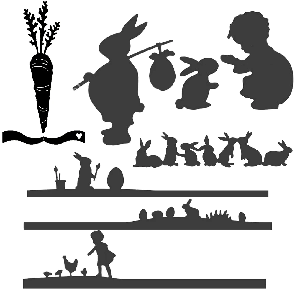 Ostern Thema Metall Stanzformen Hase Karotte Kind Henne Osterei Grenze Rand Form Messer für DIY Papier Karten Hintergrund Machen