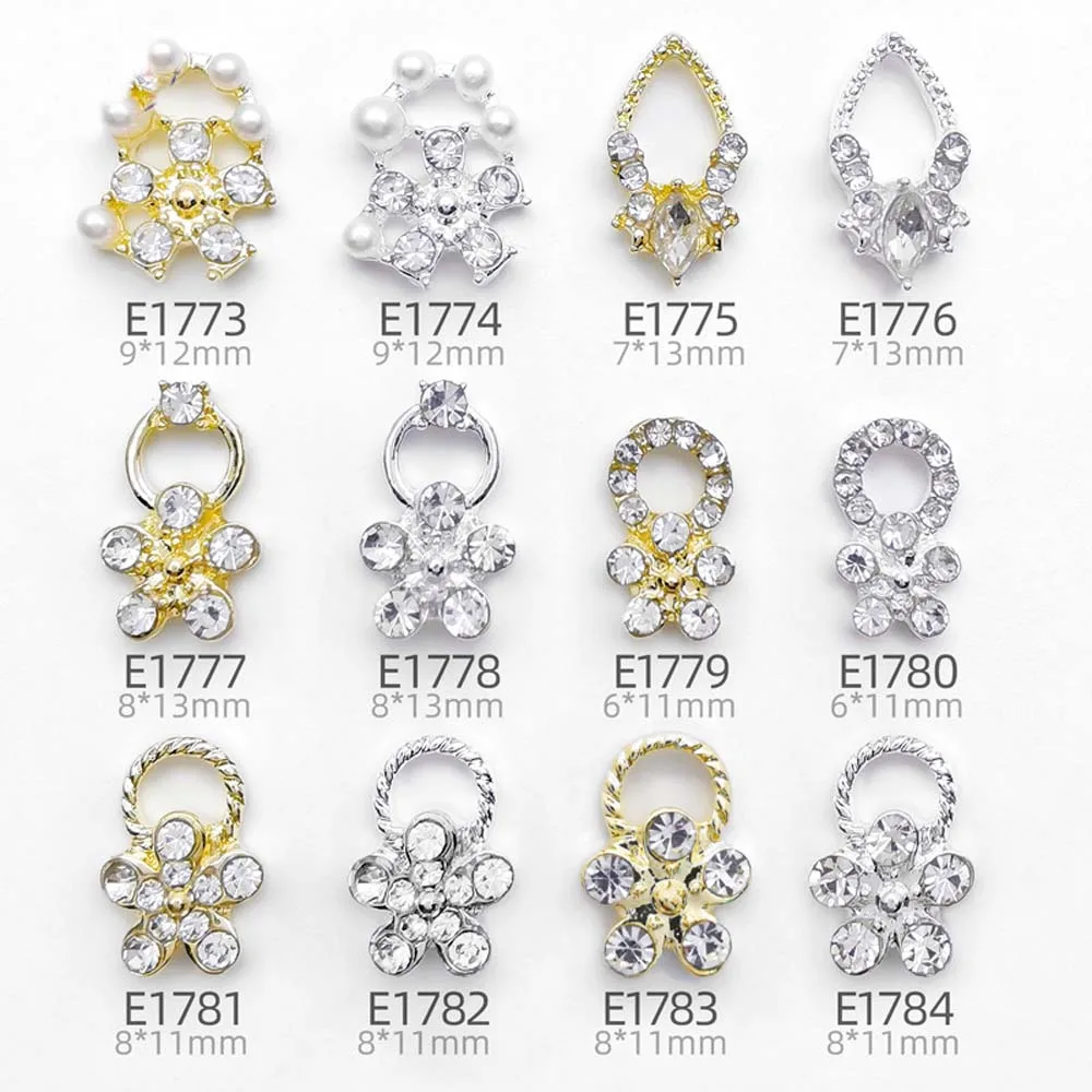 

10Pcs/lot 3D Alloy Flower Nail Charms Ring Pendant Jewelry Accessories Gold/Silver Rhinestone Luxury Parts Nail Art Decorations