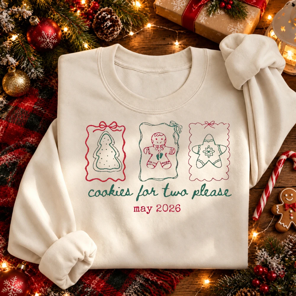 Cookie For Two May 2026 Womens Sweatshirt Hand Drawn Tree Man Star Cookie Frame Winter Xmas Pullover Due May 2026 Pullover