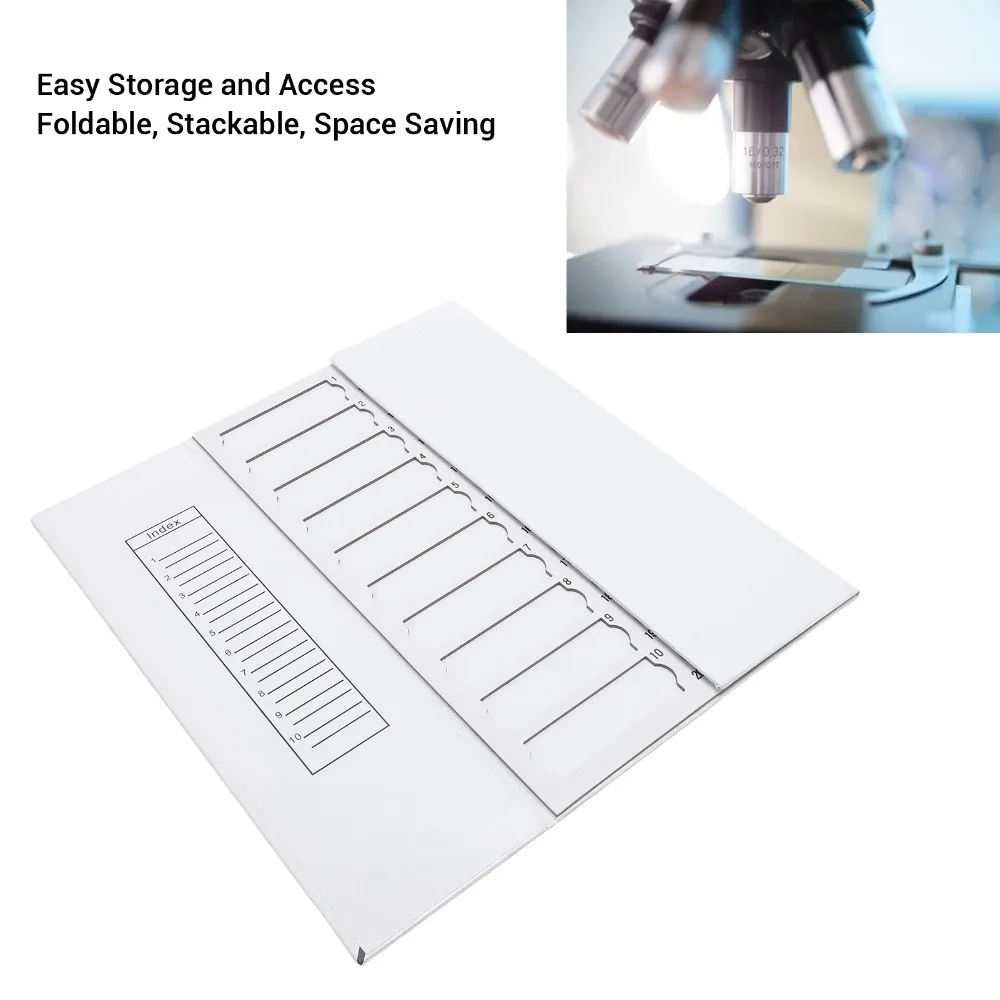 20/30 Places Paper Material Microscope Slide Box Foldable 20/30 Slides Capacity Specimen Slide Holder Flat Plate Shape White