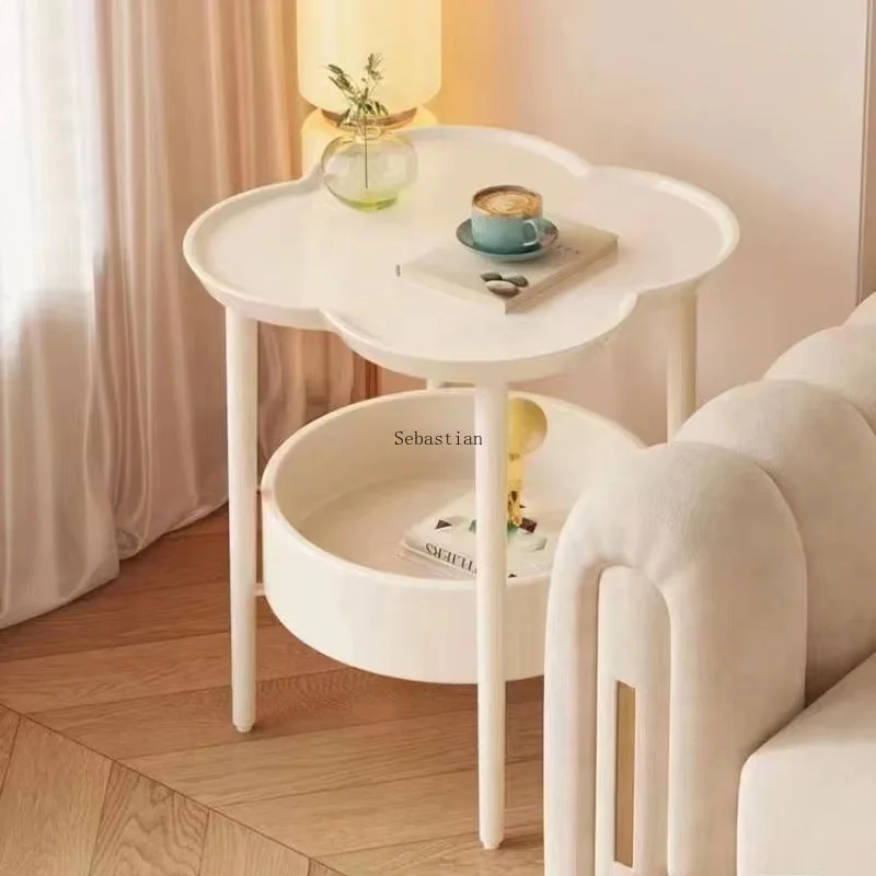 Nordic Small Coffee Table, Modern Living Room Sofa Corner, Side Cabinet, Movable Cream Style Coffee Table, Circular Side Table