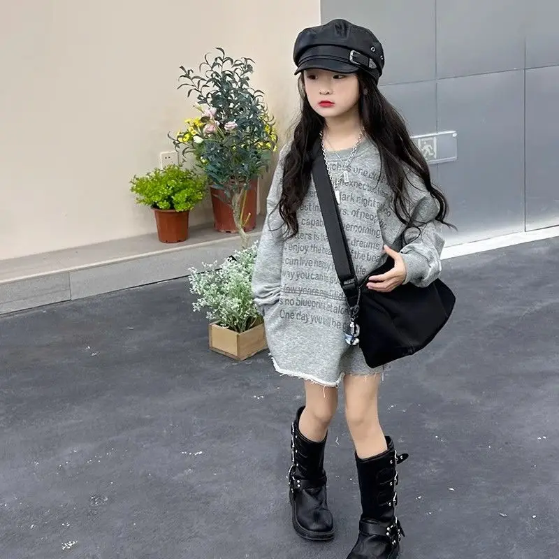 6-14Years Kids Long Sleeve Dresses for Girls Letter T Shirts Tops Children Fall Short Mini Dress Clothing 8 9 10 11 12 13