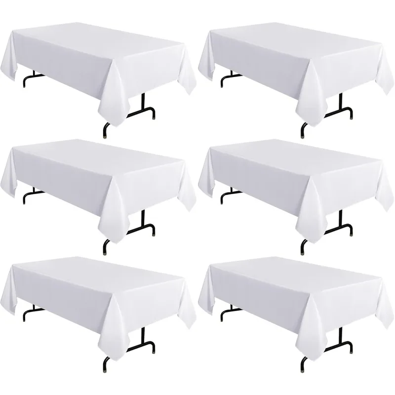 

6 Pack White Tablecloth 60 x 102 Inch,Rectangle Cloth for Table - Stain and Wrinkle Resistant Washable Polyester Table Cover