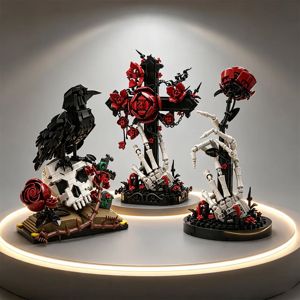 modelo-moc-de-ramo-de-rosas-con-calaveras-decoracion-gotica-con-calaveras-de-cuervo-y-flores-regalos-para-fiestas-y-festivales-goticos-﻿