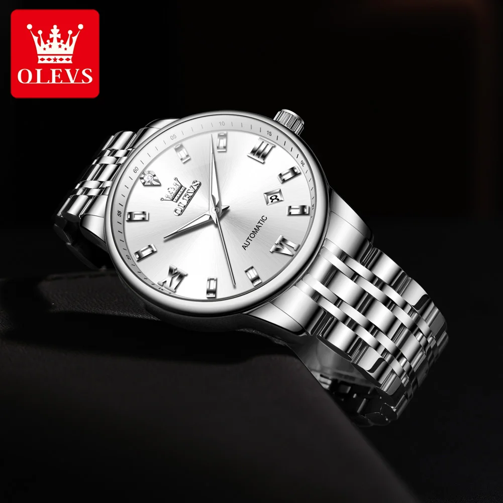OLEVS Luxury Fashion Watches for Men Best Selling Stainless Steel Waterproof Calendar Luminous Automatic Mechanical Men Watch