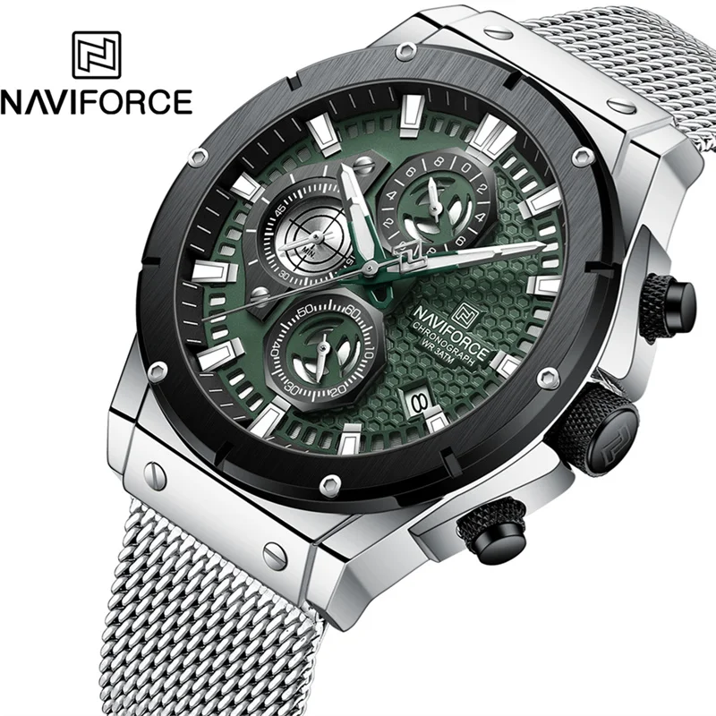 NAVIFORCE Fashion Men\'s Quartz Watches Stainless Steel Sports Chronograph Waterproof Casual Clocks Relogio Masculino