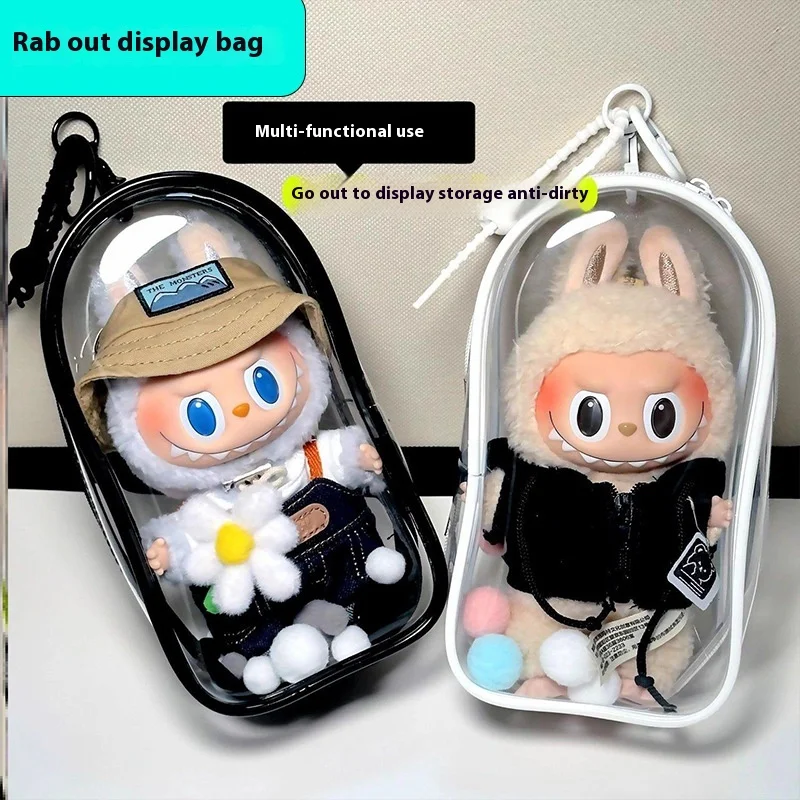 

Labubu Vinyl Protective Cover Hd Walking Bag Pain Bag Cartoon Doll Storage Bag Pvc Dustproof Bag Portable Desktop Decoration