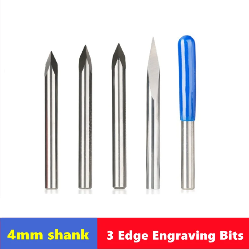 

10 шт., фреза с 3 краями, гравировальная бита в форме пирамиды, хвостовик 4 мм, 20/30/40/45/60/90 градусов, фрезерный станок с ЧПУ, инструмент для фрезерования древесины