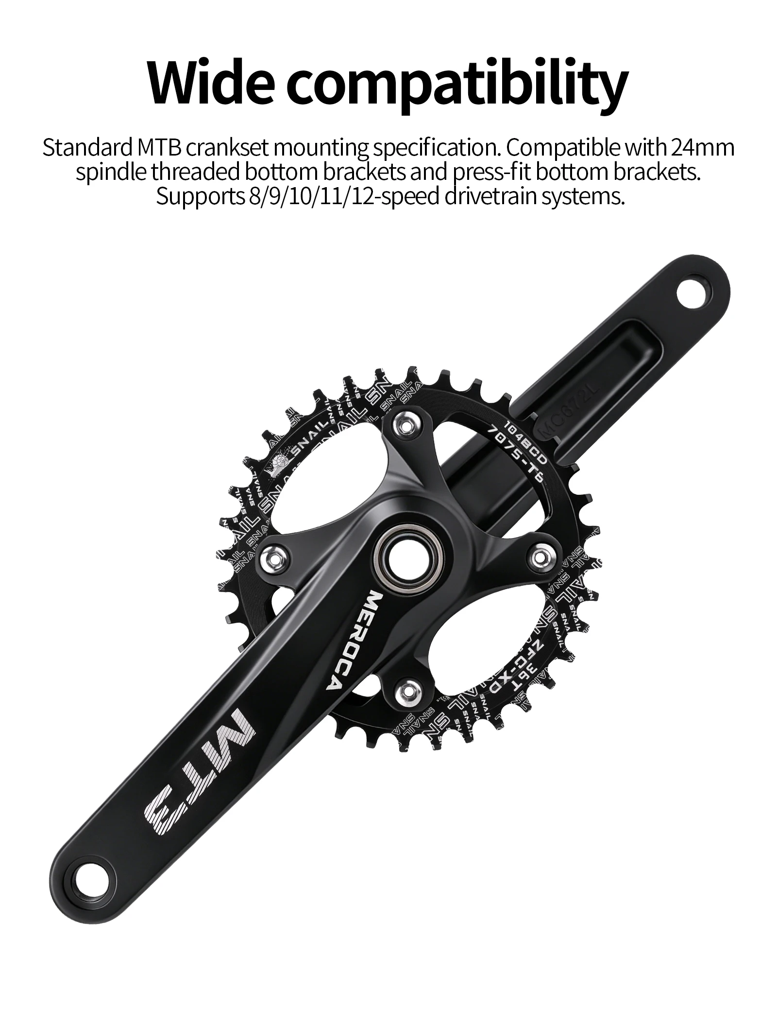 MEROC MT3 Mountainbike-Kurbelgarnitur 170mm Hohl-Integriertes Aluminiumlegierungs-Kettenblatt 104BCD 32/34/36/38/40/42T für 8-12-Gang MTB – Detail 8