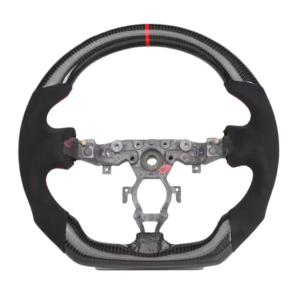 عجلة قيادة جلدية من ألياف الكربون لنيسان سنترا 370Z 2008-2020 عجلة سباق جلدية عجلة توجيه سيارة خياطة حمراء AA