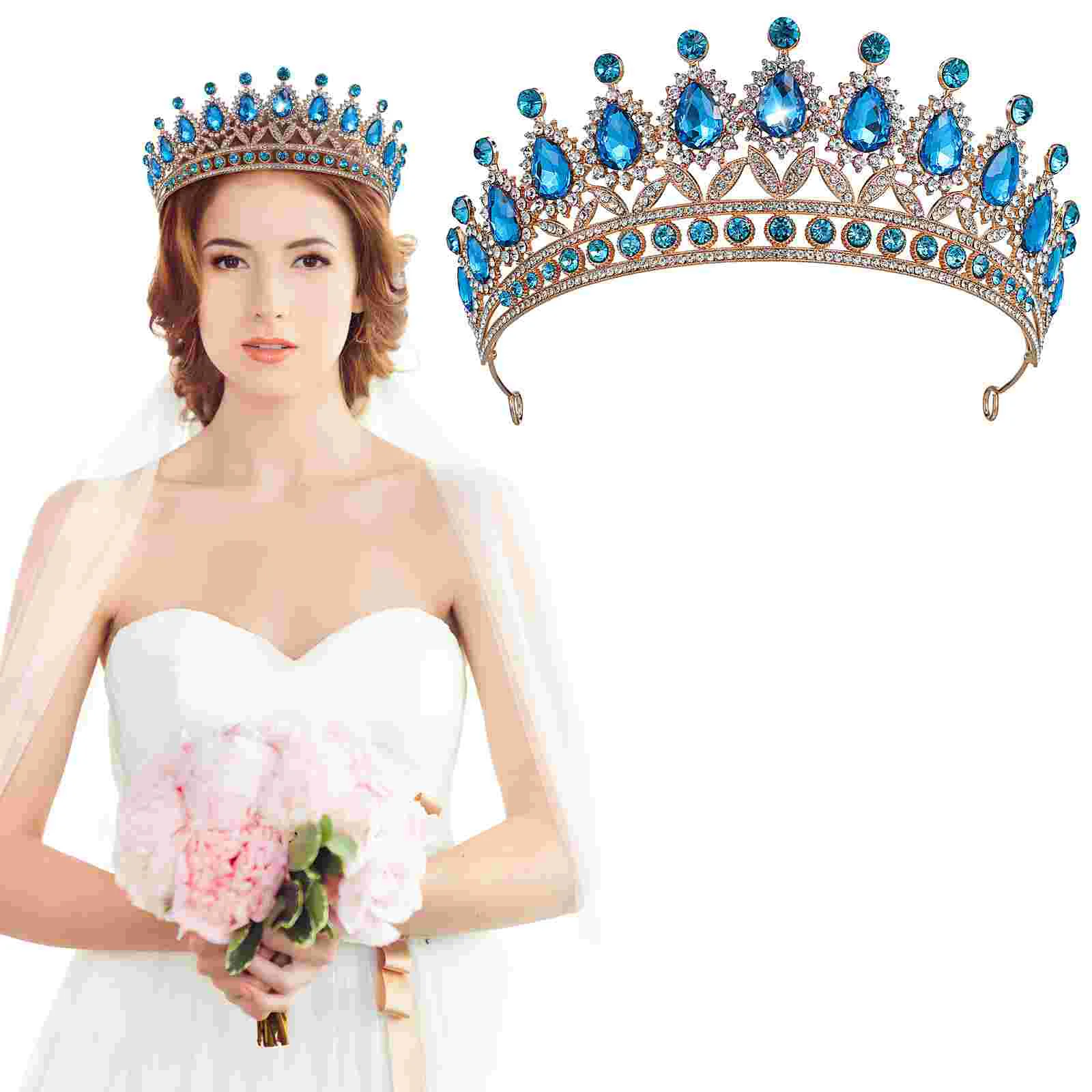 Diamond Crown Hair Accessory Wedding Decoration Bride Tiara Prom Sky-blue Headband Bridal Rhinestone Banquet