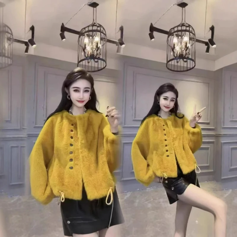 Short Casual Youthful Plush Fur Round Neck Jacket 2026 Winter New Fashionable Eco-friendly Woolen Faux Mink Fur Coat for Women
