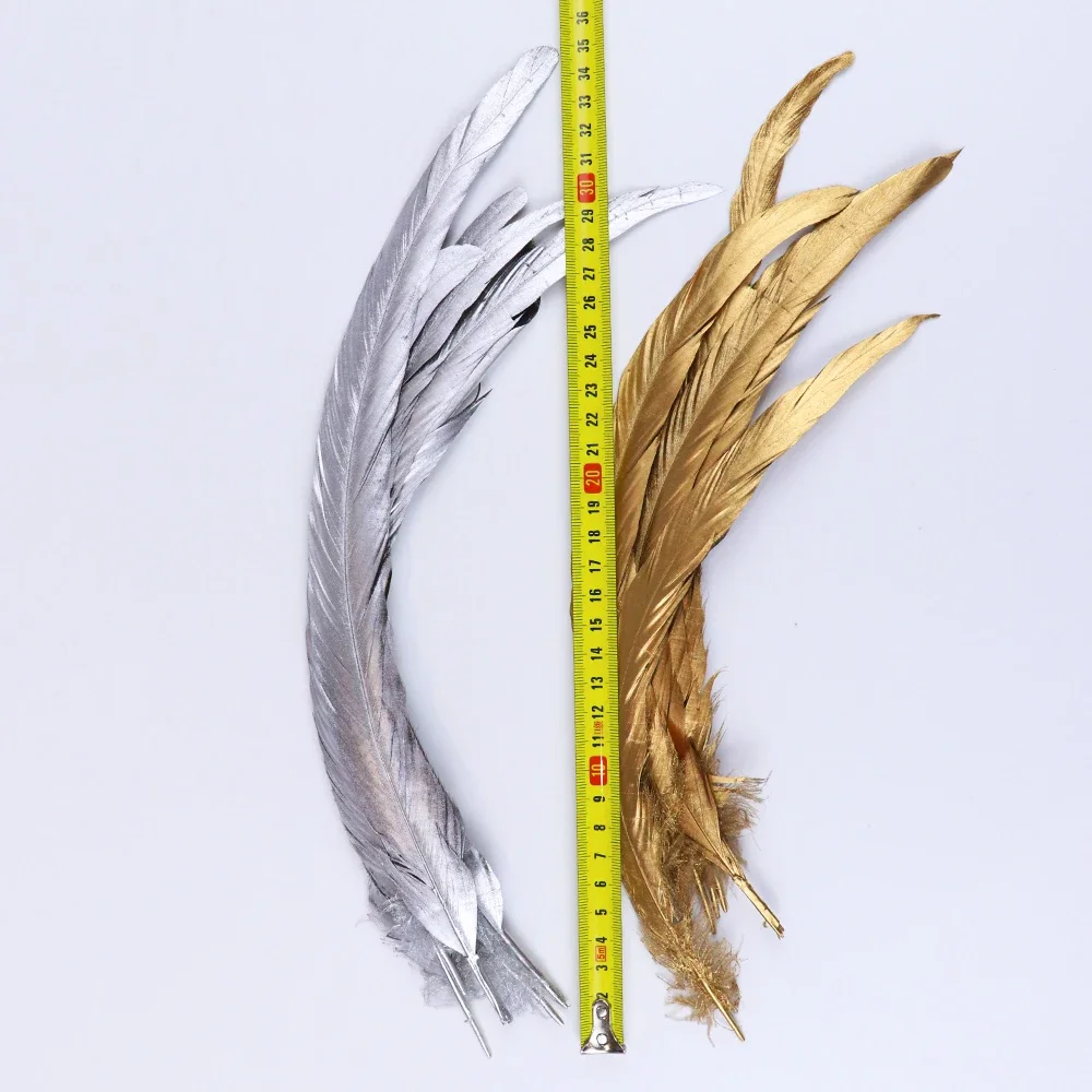 10 pcs/lot Printing Gold&Silver Color Rooster Tail feather 25-30cm Feathers for Wedding Party Decorative plume Crafts