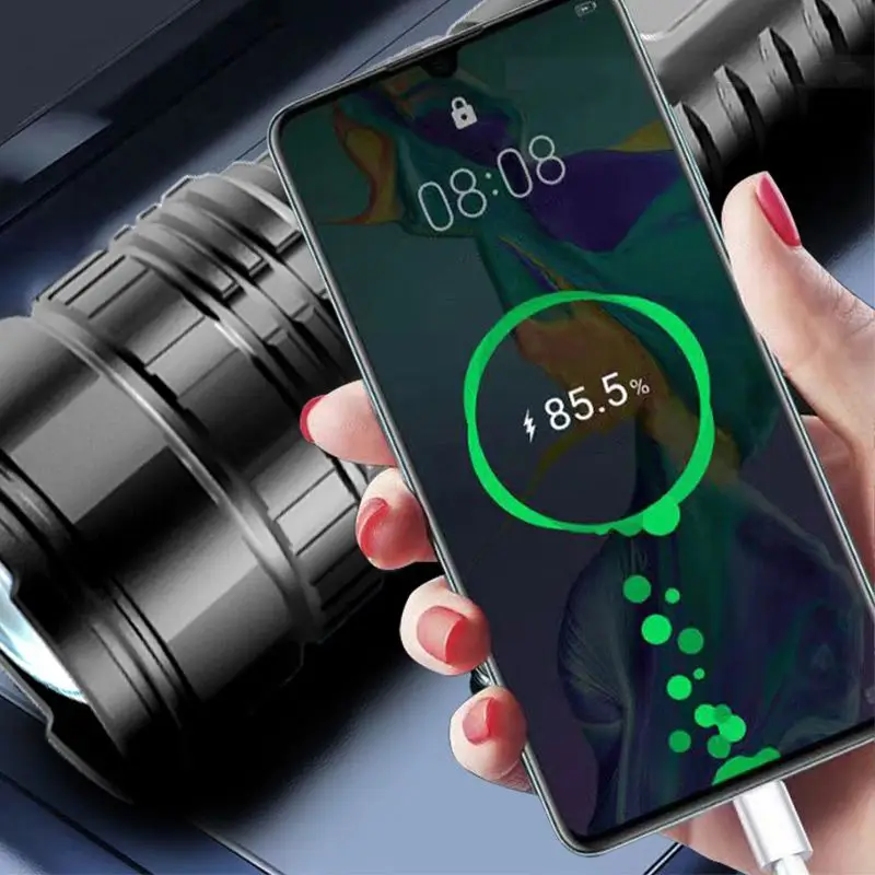 LED White Laser Strong Light Tactical Flashlight Fixed Bracket Telescopic Zoom Type C Charging Flashlight