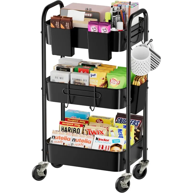 

Простая и популярная трехслойная металлическая тележка для организации кухни книг, закусок и инструментов