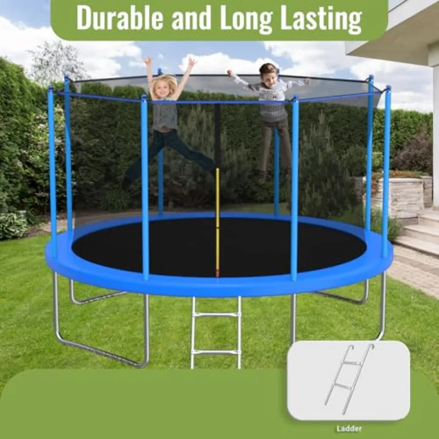 Outdoor trampoline for kids and adults galvanized steel frame blue ASTM-approved with rust-resistant coating and safety net ava