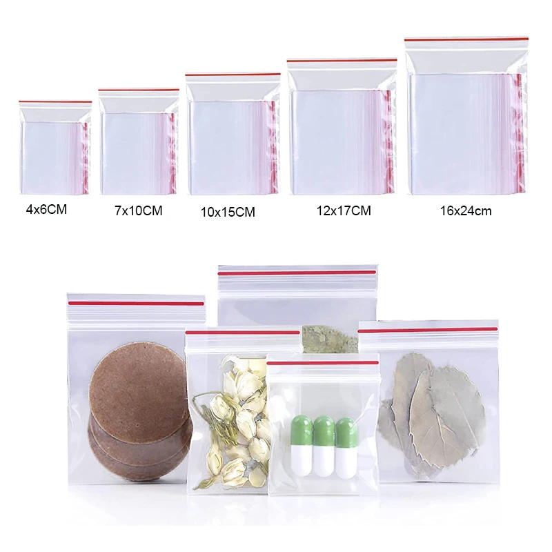 

500pcs~100pcs Different Size Plastic Bags Jewelry Zip Zipped Lock Reclosable Poly Clear Packaging Bags