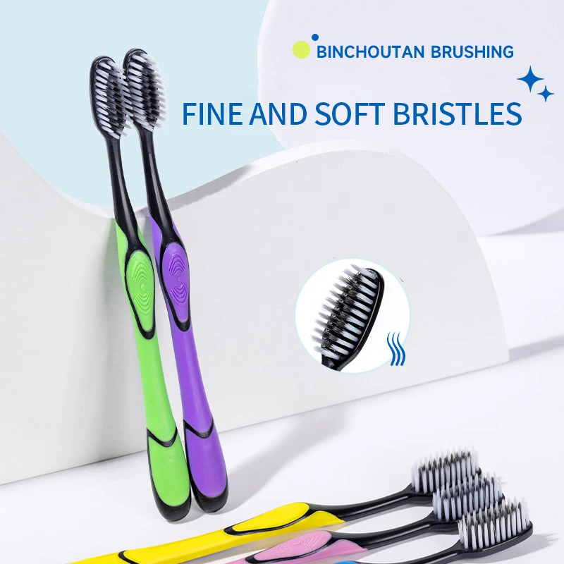 Bamboo Charcoal Soft Bristled Toothbrush Silicone Handle Anti Slip Toothbrush Portable Durable Adult Toothbrush Home Accessories - Image 2