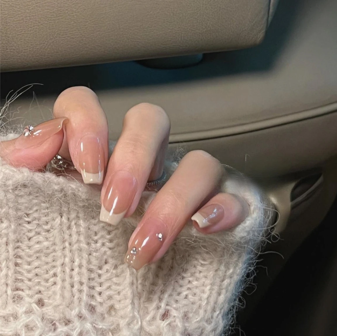 10 Uds. De uñas postizas francesas cuadradas cortas hechas a mano, arte de uñas Simple, diamante brillante, prensa en uñas, ojo de gato, puntas de uñas acrílicas desmontables